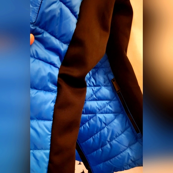 Women's Calvin Klein Performance Puffer Coat Blue with Black Faux Fur sz XS - Picture 8 of 11